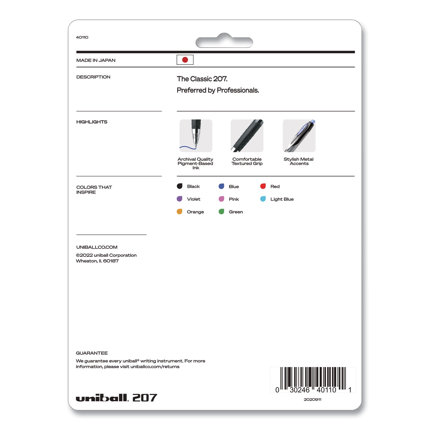 uni-ball Signo 207 Gel Pen, Retractable, Medium 0.7 mm, Assorted Ink and Barrel Colors, 8/Pack (40110)