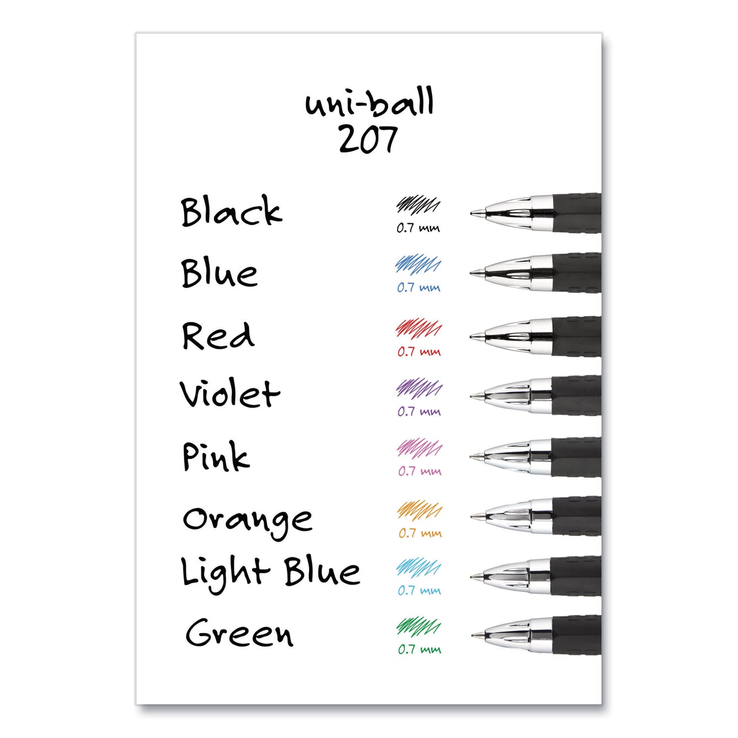 uni-ball Signo 207 Gel Pen, Retractable, Medium 0.7 mm, Assorted Ink and Barrel Colors, 8/Pack (40110)