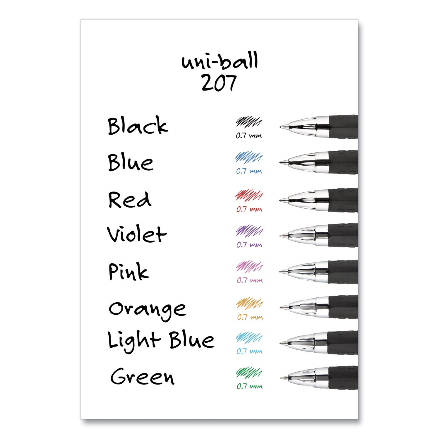 uni-ball Signo 207 Gel Pen, Retractable, Medium 0.7 mm, Assorted Ink and Barrel Colors, 8/Pack (40110)