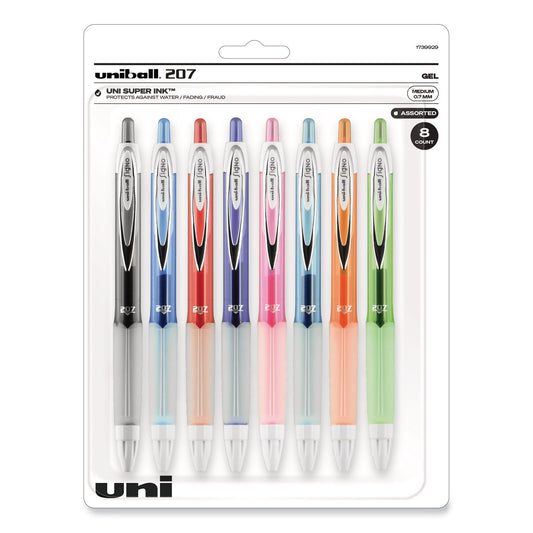 uni-ball Signo 207 Gel Pen, Retractable, Medium 0.7 mm, Assorted Ink and Barrel Colors, 8/Pack (1739929)