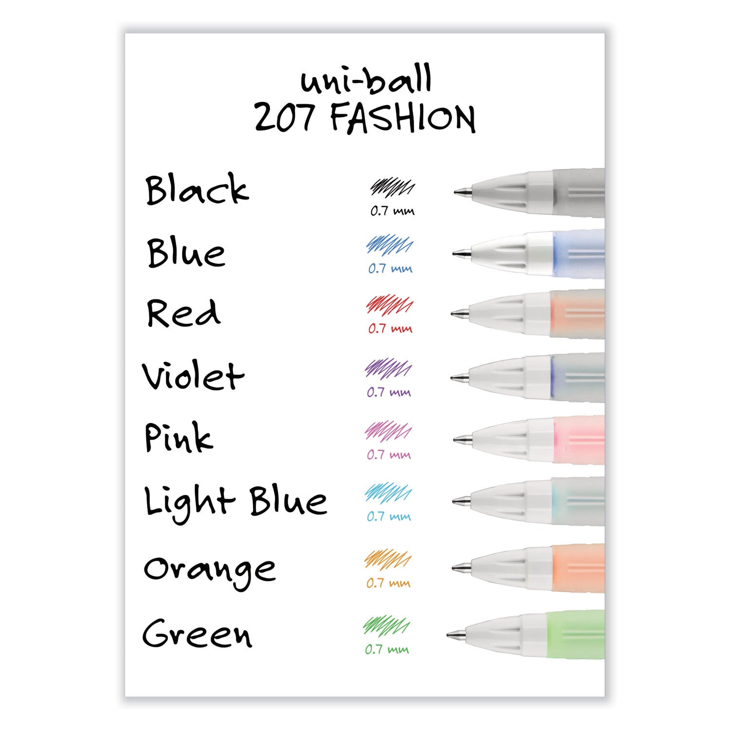 uni-ball Signo 207 Gel Pen, Retractable, Medium 0.7 mm, Assorted Ink and Barrel Colors, 8/Pack (1739929)