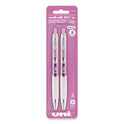 uni-ball Signo 207 Gel Pen, Retractable, Medium 0.7 mm, Black Ink, Translucent Pink/Translucent White Barrel, 2/Pack (1745148)