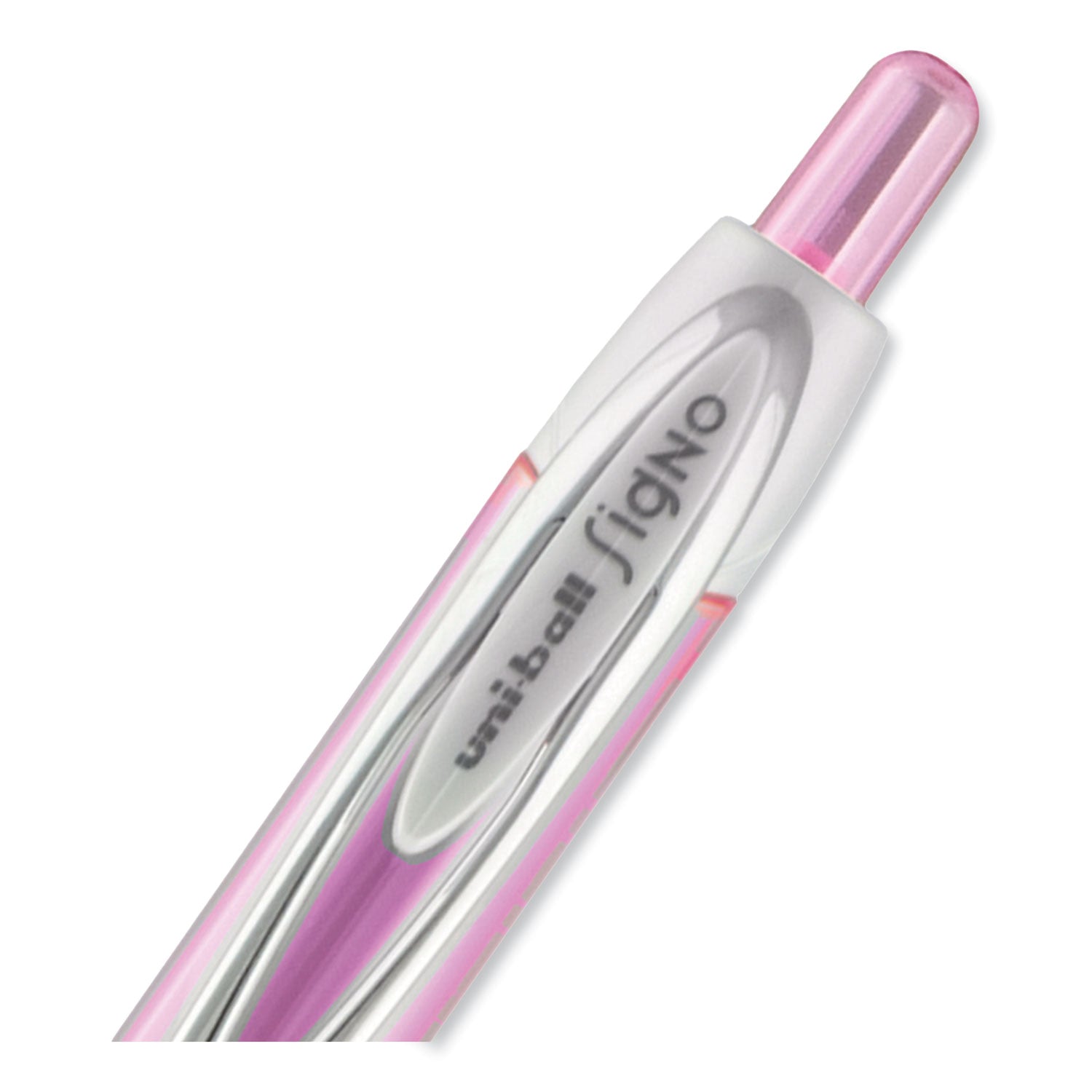 uni-ball Signo 207 Gel Pen, Retractable, Medium 0.7 mm, Black Ink, Translucent Pink/Translucent White Barrel, 2/Pack (1745148)