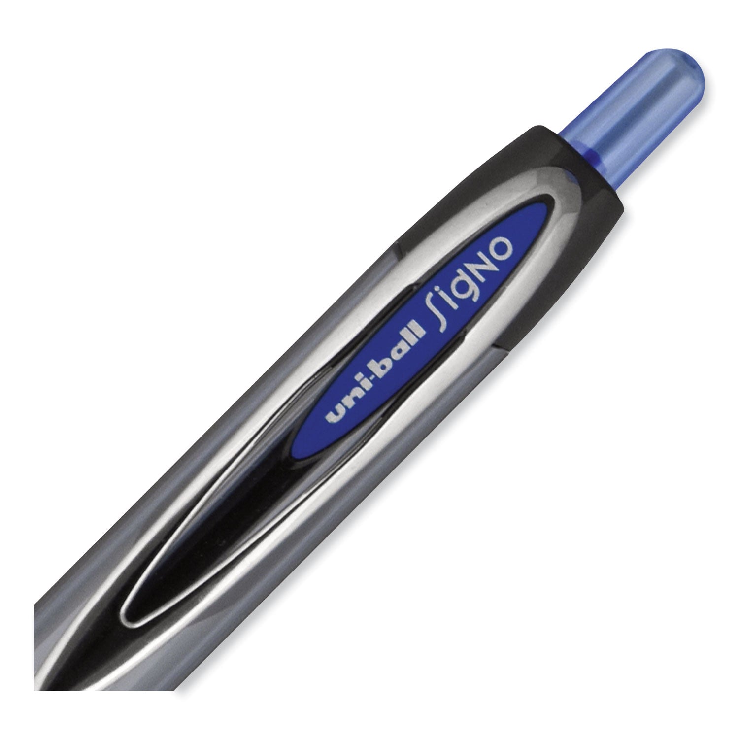 uni-ball Signo 207 Gel Pen, Retractable, Bold 1 mm, Blue Ink, Smoke/Black/Blue Barrel, Dozen (1790896)