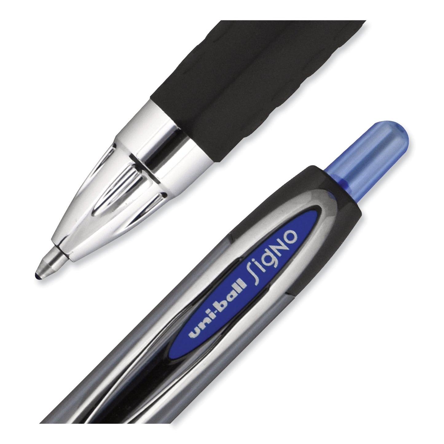 uni-ball Signo 207 Gel Pen, Retractable, Bold 1 mm, Blue Ink, Smoke/Black/Blue Barrel, Dozen (1790896)