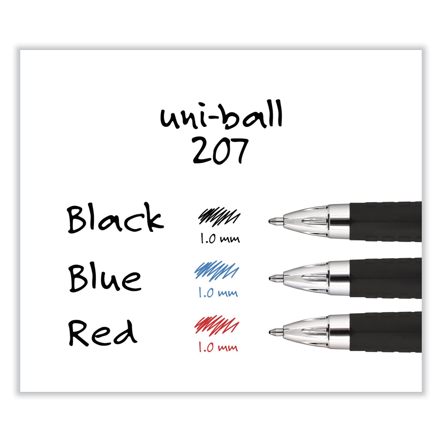 uni-ball Signo 207 Gel Pen, Retractable, Bold 1 mm, Blue Ink, Smoke/Black/Blue Barrel, Dozen (1790896)