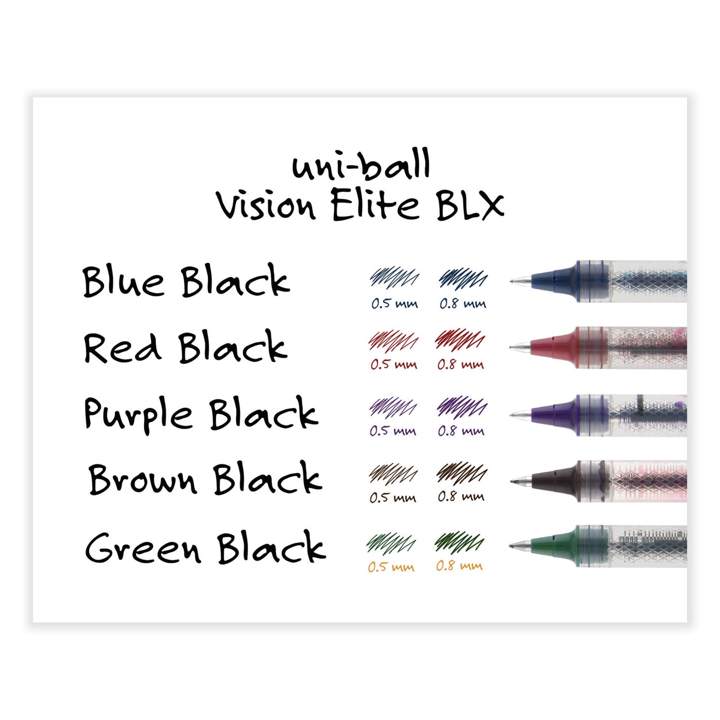uni-ball VISION ELITE BLX Series Hybrid Gel Pen, Stick, Bold 0.8 mm, Assorted Ink and Barrel Colors, 5/Pack (1832404)