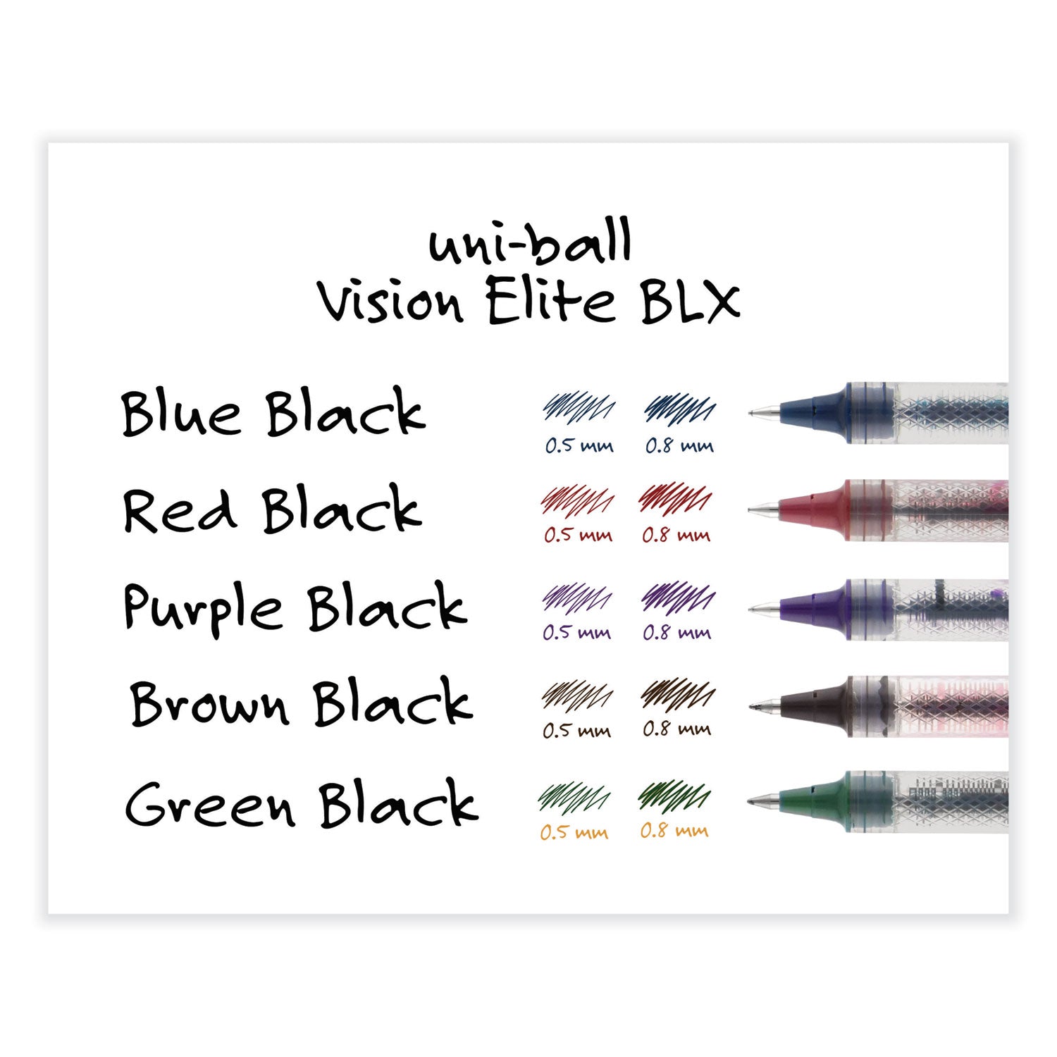 uni-ball VISION ELITE BLX Series Hybrid Gel Pen, Stick, Bold 0.8 mm, Assorted Ink and Barrel Colors, 5/Pack (1832404)