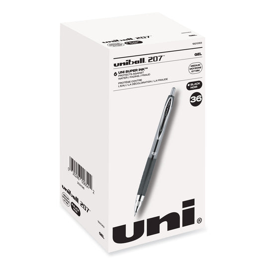 uni-ball Signo 207 Gel Pen Value Pack, Retractable, Medium 0.7 mm, Black Ink, Smoke/Black Barrel, 36/Box (1921063)