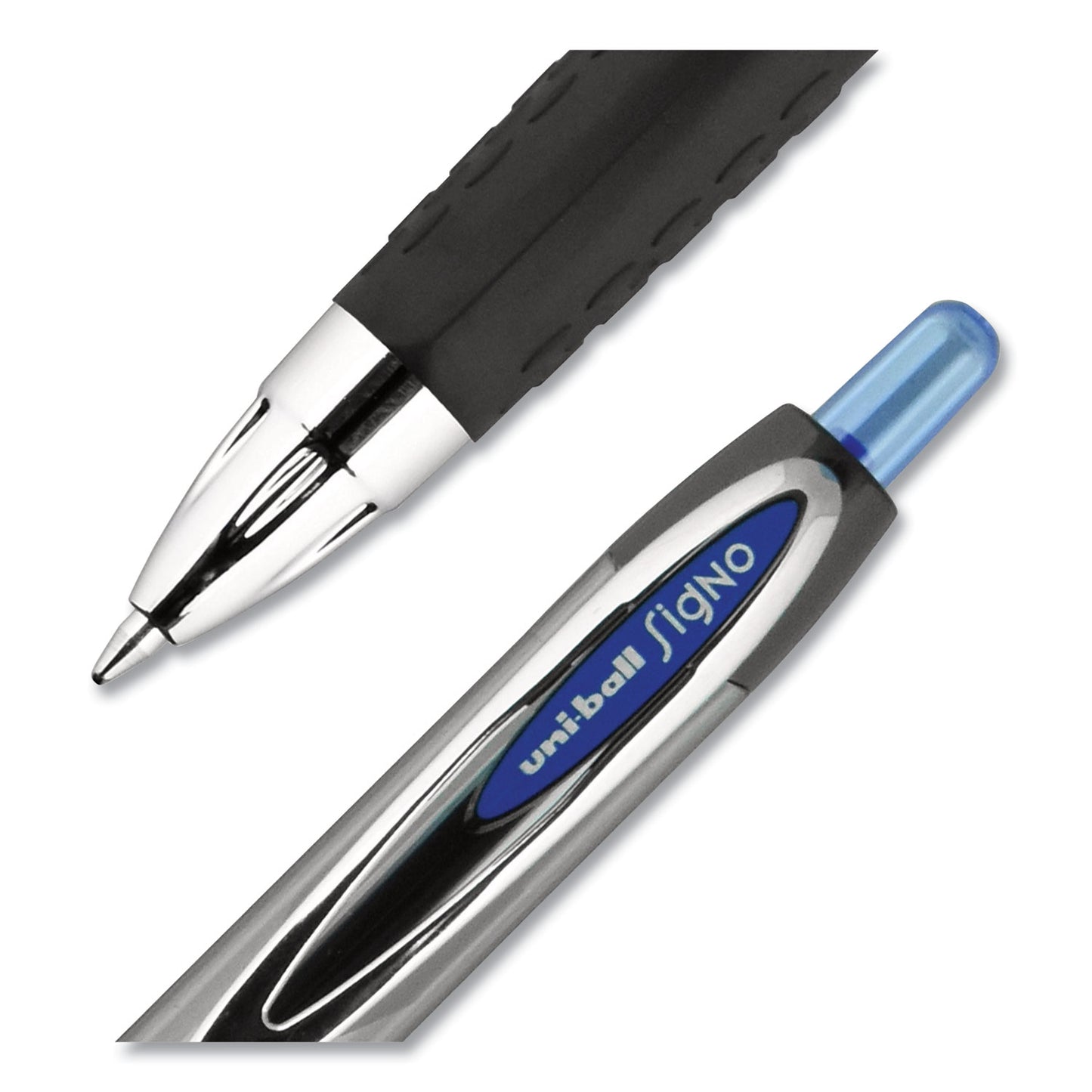 uni-ball Signo 207 Gel Pen, Retractable, Medium 0.7 mm, Blue Ink, Smoke/Black/Blue Barrel, 36/Box (1921064)