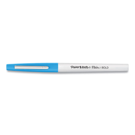 Paper Mate Flair Felt Tip Porous Point Pen, Stick, Bold 1.2 mm, Assorted Ink Colors, White Pearl Barrel, 12/Pack (2125414)