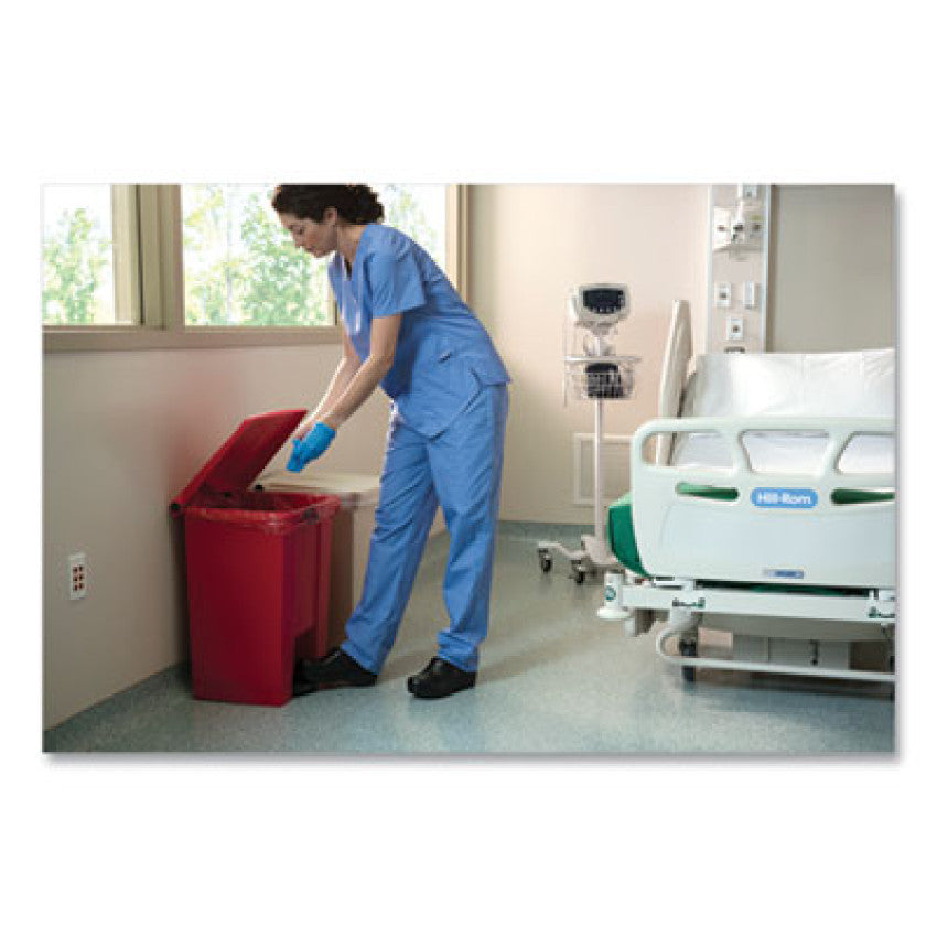 Indoor Utility Step-On Waste Container, 18 gal, Plastic, Red