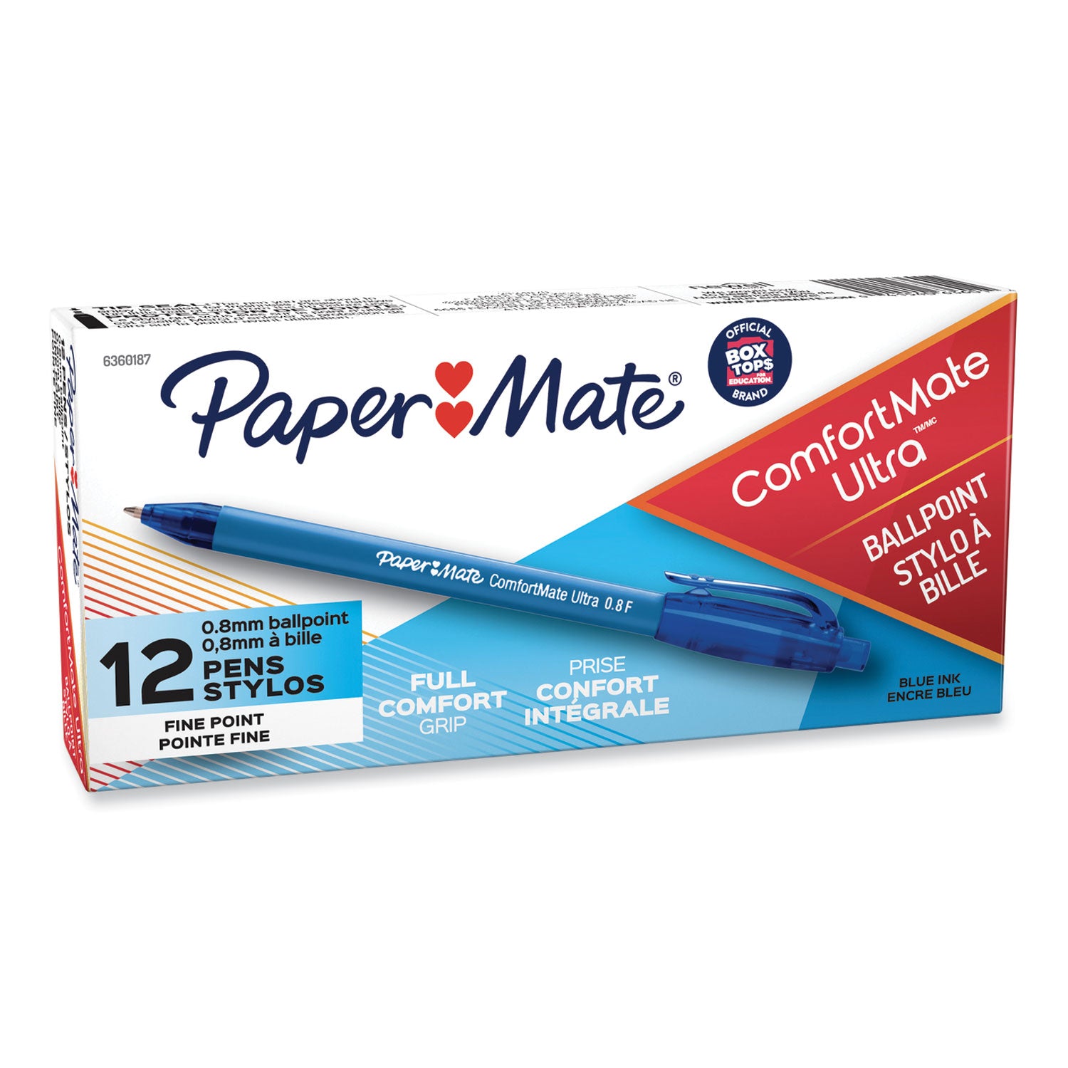 Paper Mate ComfortMate Ultra Ballpoint Pen, Retractable, Fine 0.8 mm, Blue Ink, Blue Barrel, Dozen (6360187)