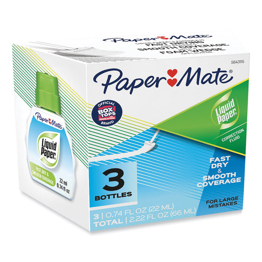 Paper Mate Fast Dry Correction Fluid, 22 ml Bottle, White, 3/Pack (5643115)