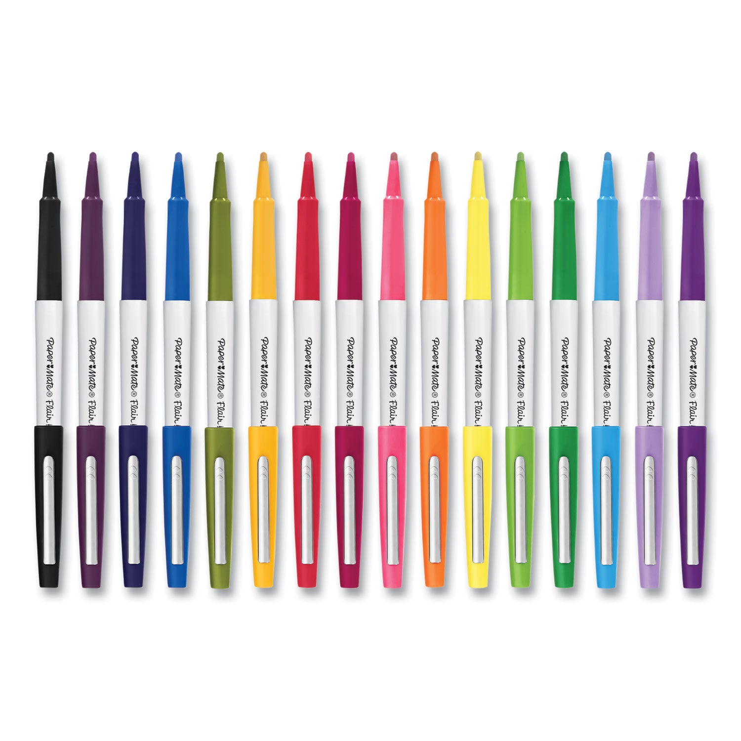 Paper Mate Flair Felt Tip Porous Point Pen, Stick, Bold 1.2 mm, Assorted Ink Colors, White Pearl Barrel, 16/Pack (2125413)