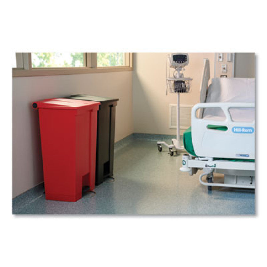 Indoor Utility Step-On Waste Container, 18 gal, Plastic, Red