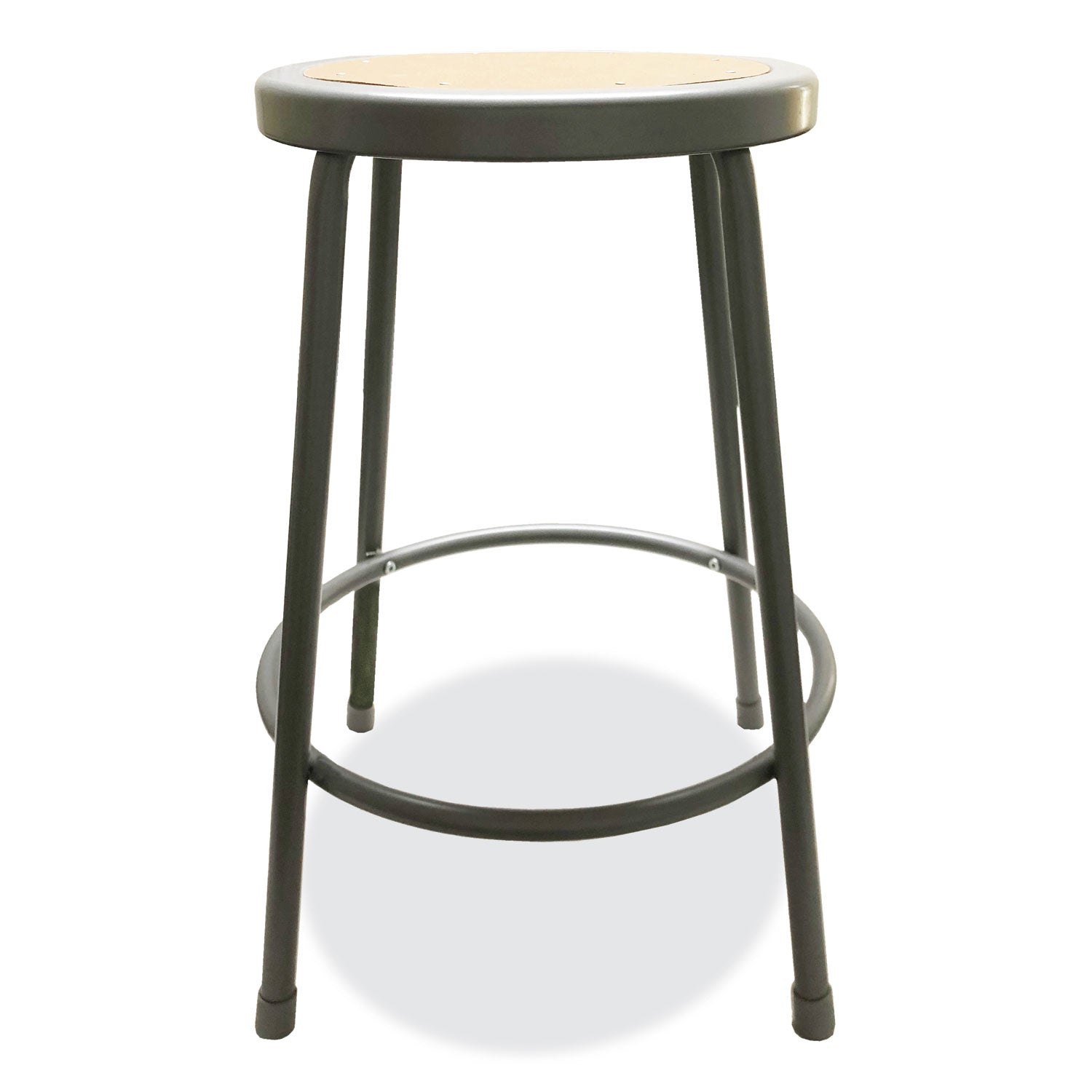 Alera Industrial Metal Shop Stool, Backless, Supports Up to 300 lb, 24" Seat Height, Brown Seat, Gray Base (IS6624G)