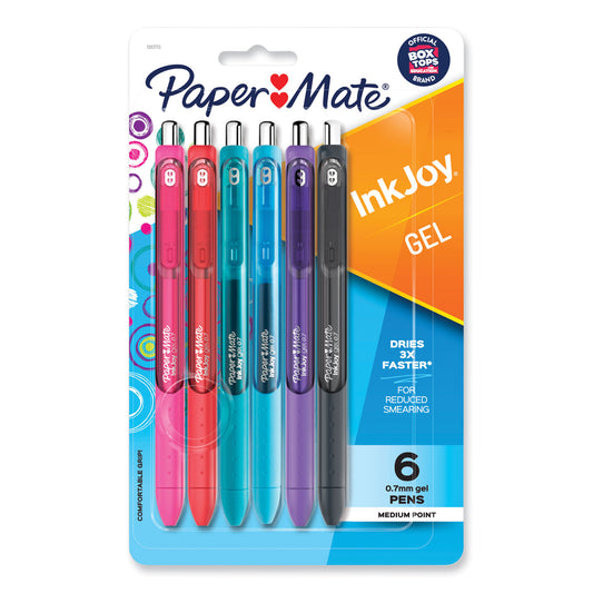 Paper Mate InkJoy Gel Pen, Retractable, Medium 0.7 mm, Assorted Ink and Barrel Colors, 6/Pack (1951713)