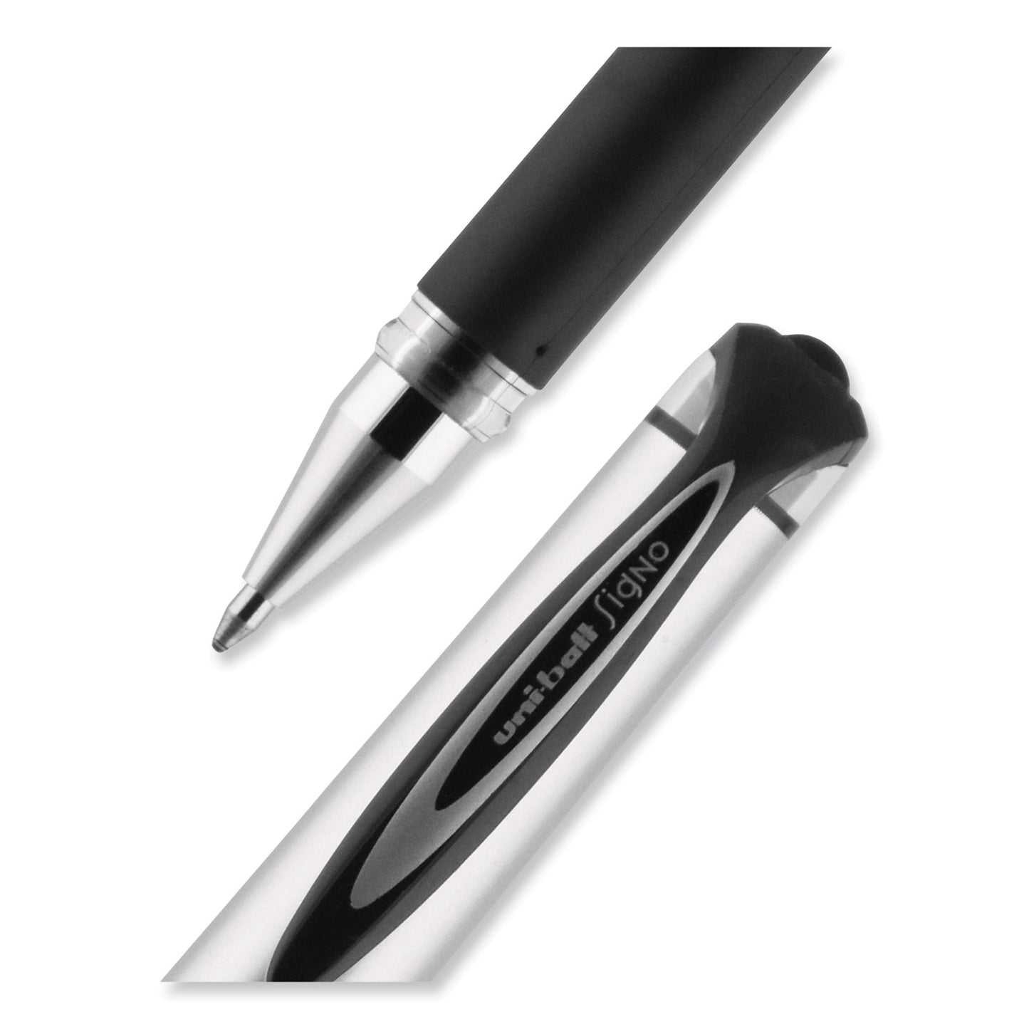 uni-ball 207 Impact Gel Pen, Stick, Bold 1 mm, Black Ink, Silver/Black Barrel (65800)