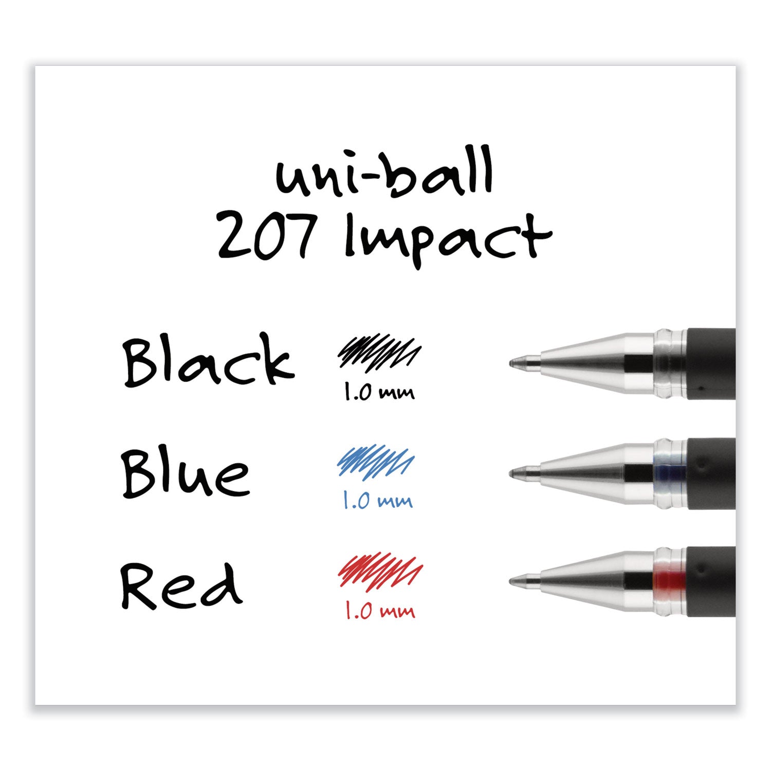 uni-ball 207 Impact Gel Pen, Stick, Bold 1 mm, Black Ink, Silver/Black Barrel (65800)