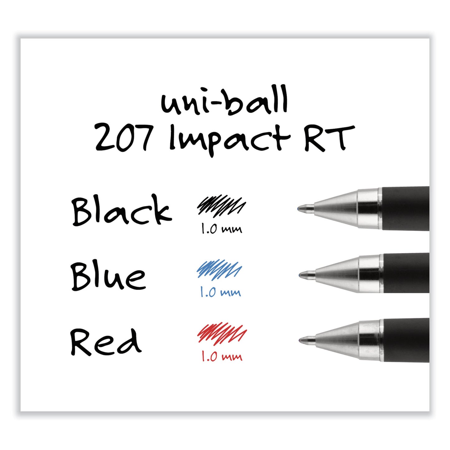 uni-ball 207 Impact Gel Pen, Retractable, Bold 1 mm, Black Ink, Black Barrel (65870)