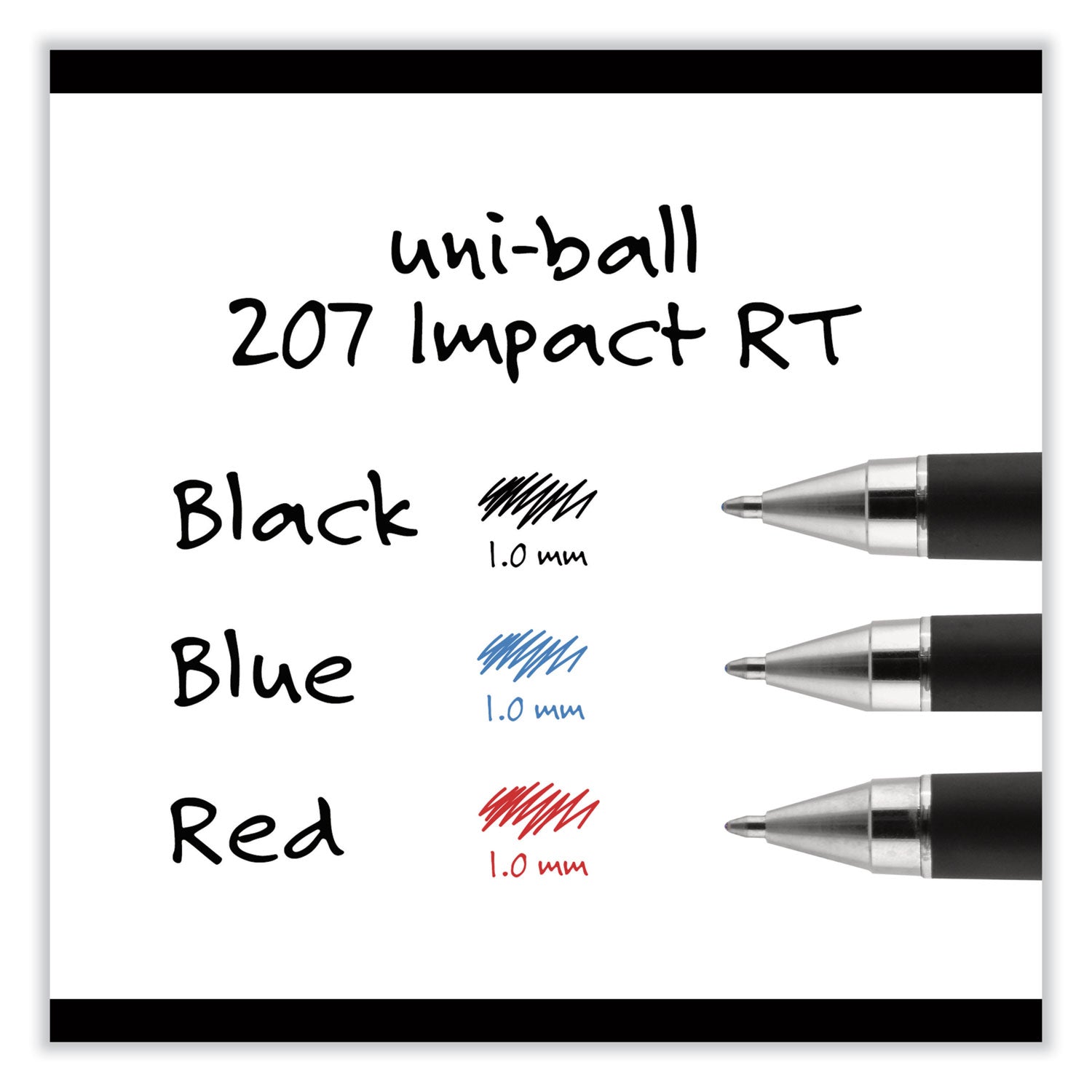 uni-ball 207 Impact Gel Pen, Retractable, Bold 1 mm, Red Ink, Black/Red Barrel (65872)