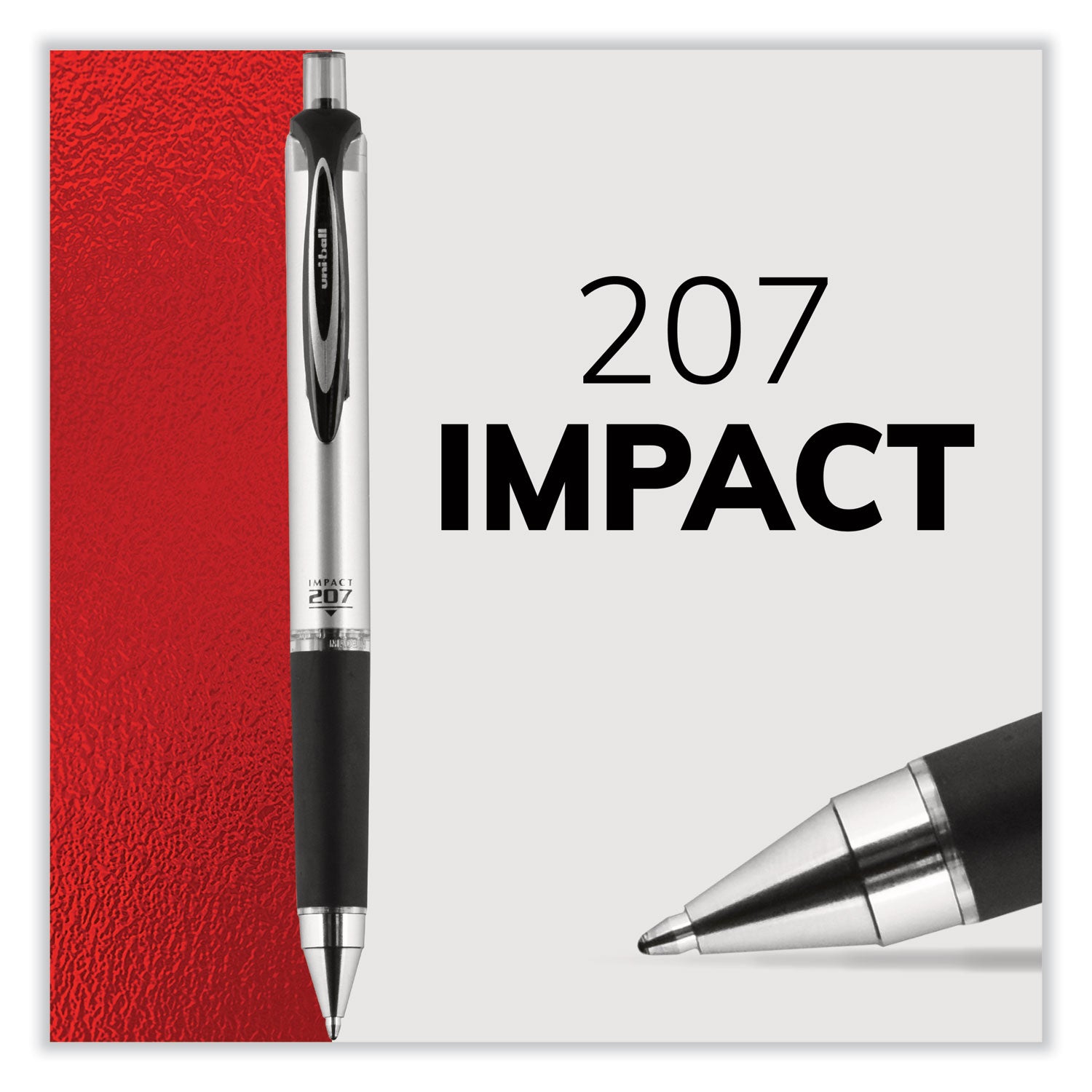 uni-ball 207 Impact Gel Pen, Retractable, Bold 1 mm, Red Ink, Black/Red Barrel (65872)