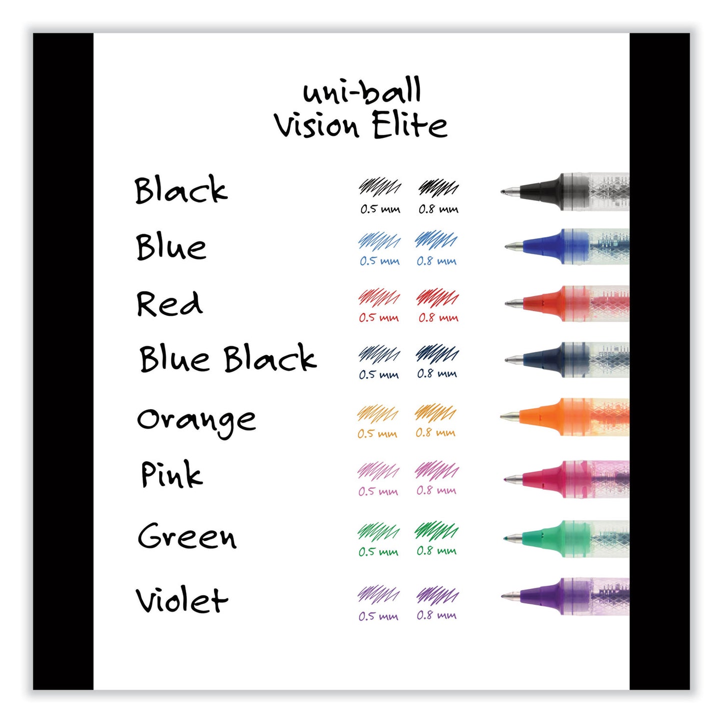 uni-ball VISION ELITE Hybrid Gel Pen, Stick, Extra-Fine 0.5 mm, Black Ink, Black/Clear Barrel (69000)