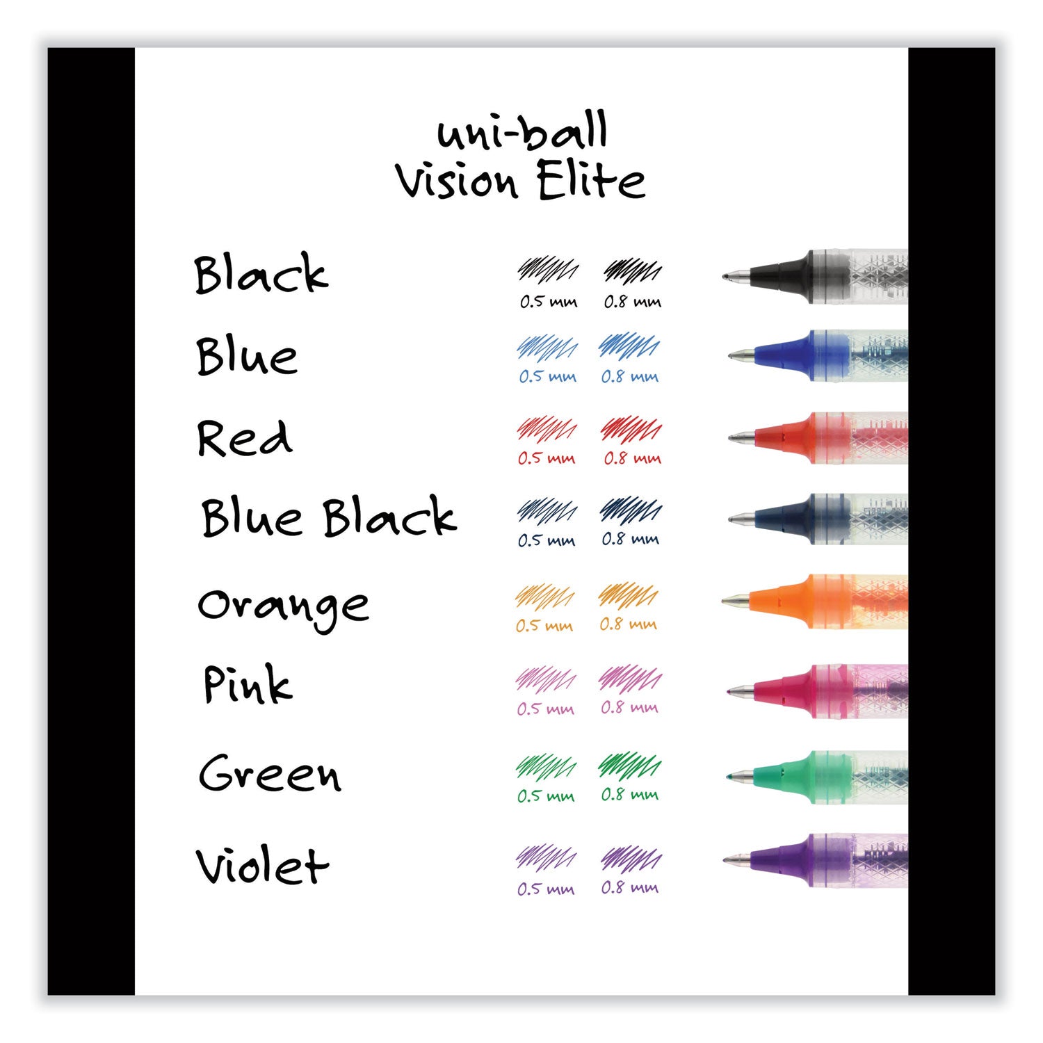 uni-ball VISION ELITE Hybrid Gel Pen, Stick, Extra-Fine 0.5 mm, Black Ink, Black/Clear Barrel (69000)