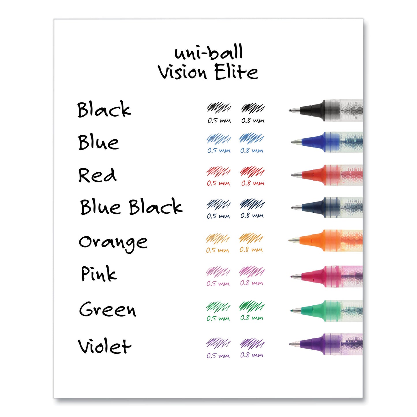 uni-ball VISION ELITE Hybrid Gel Pen, Stick, Bold 0.8 mm, Blue Ink, White/Blue/Clear Barrel (69024)
