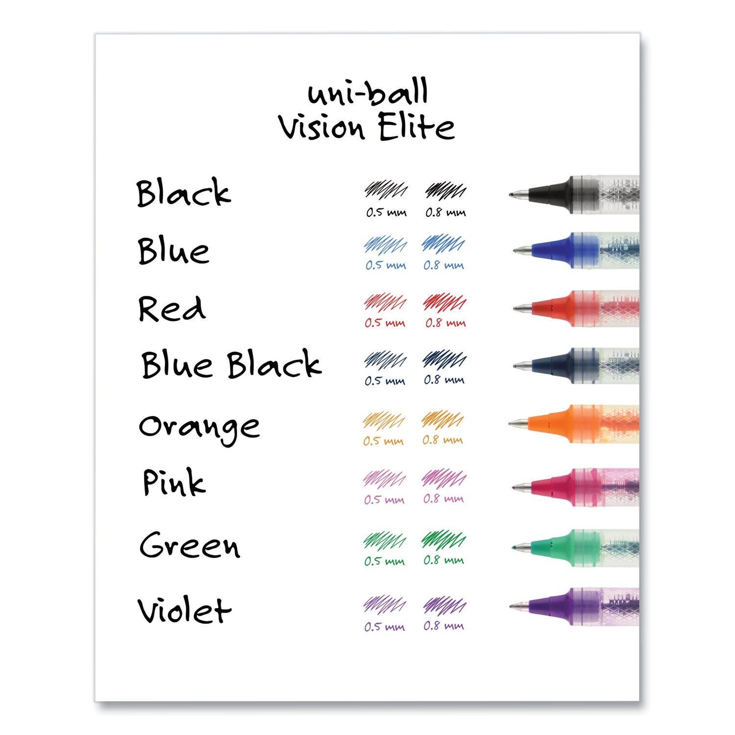 uni-ball VISION ELITE Hybrid Gel Pen, Stick, Bold 0.8 mm, Blue Ink, White/Blue/Clear Barrel (69024)