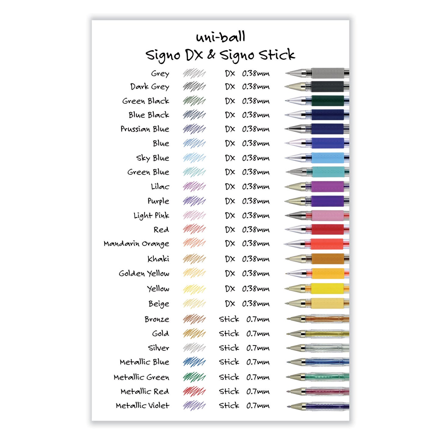 uni-ball Gel Pen, Stick, Assorted Sizes, Assorted Ink and Barrel Colors, 24/Pack (2004056)