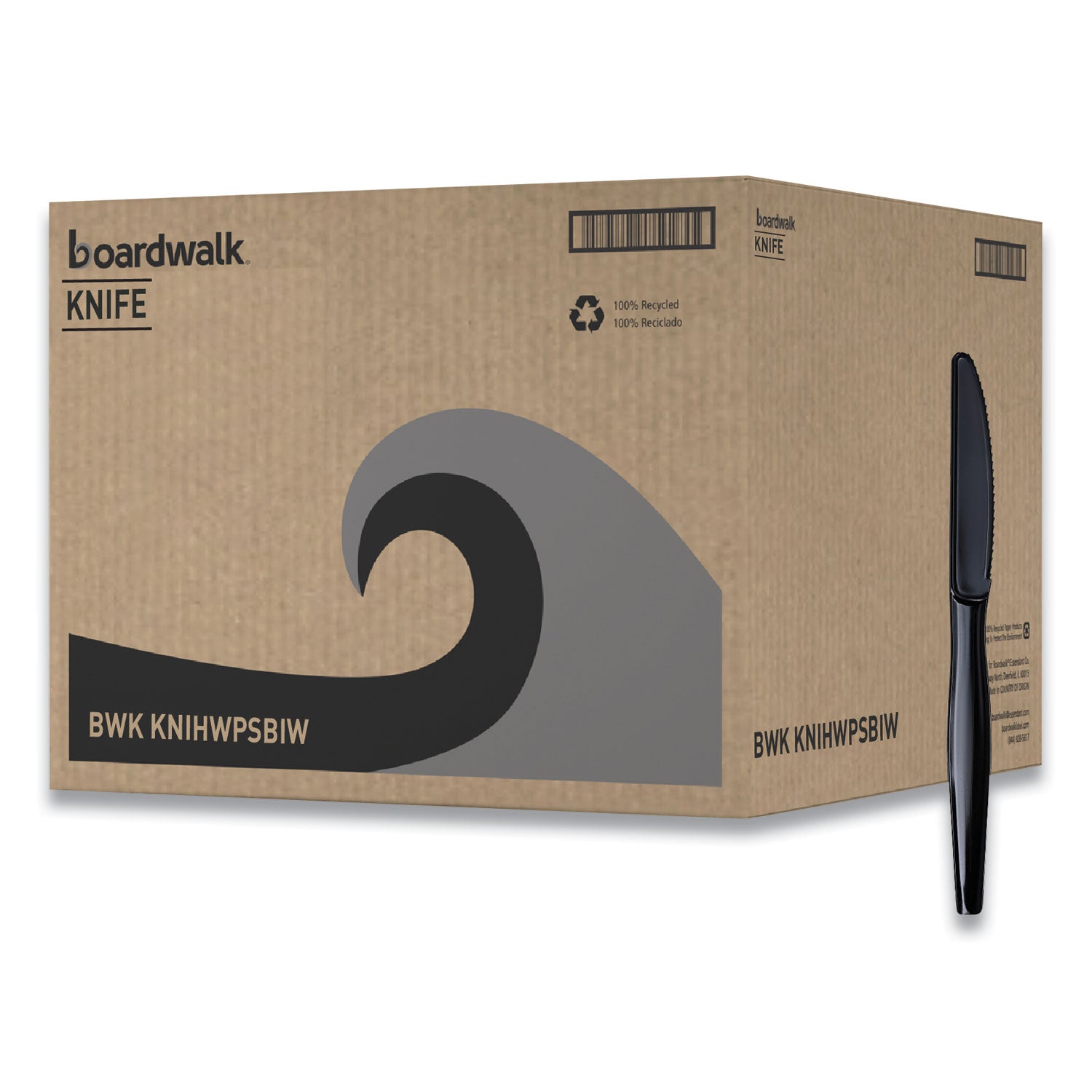 Boardwalk Heavyweight Wrapped Polystyrene Cutlery, Knife, Black, 1,000/Carton (KNIHWPSBIW)