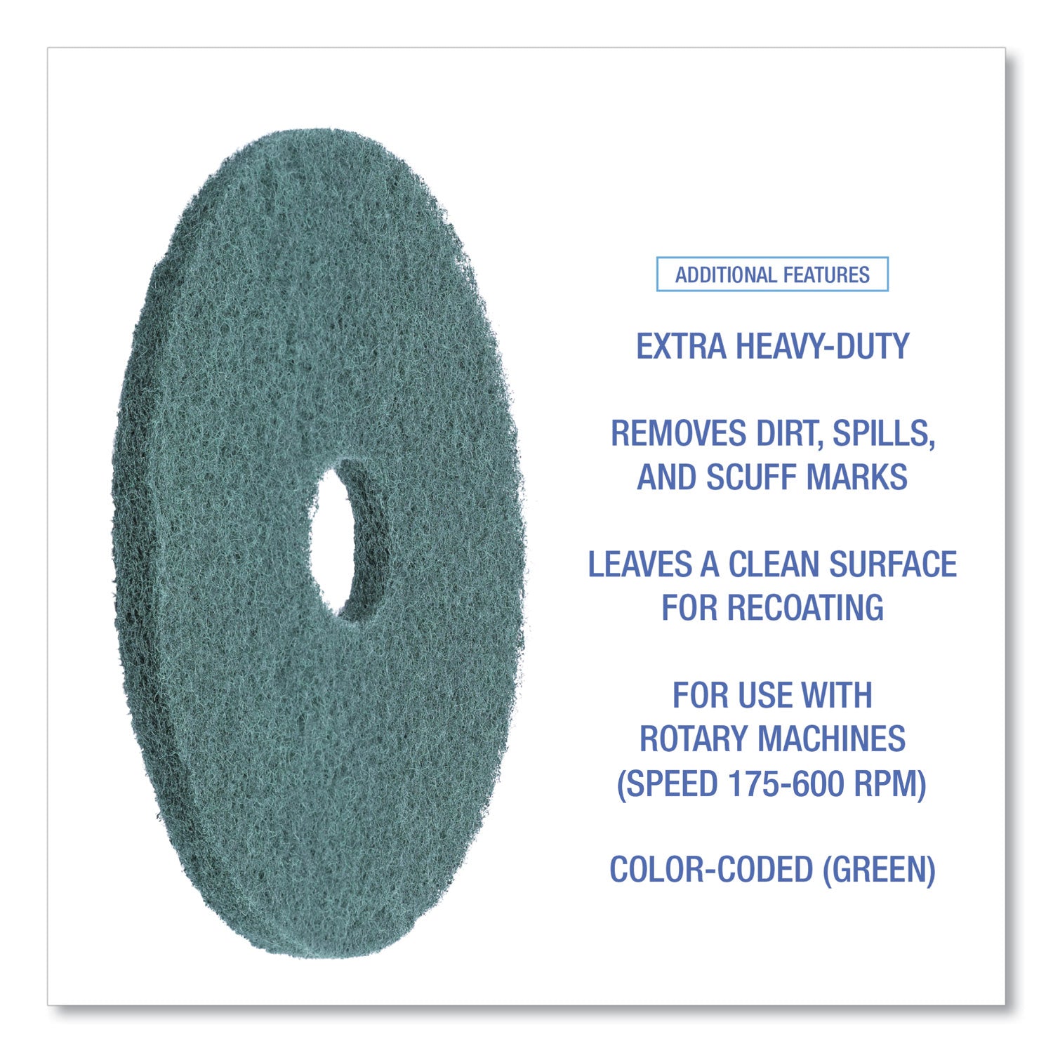 Boardwalk Heavy-Duty Scrubbing Floor Pads, 16" Diameter, Green, 5/Carton (4016GRE)