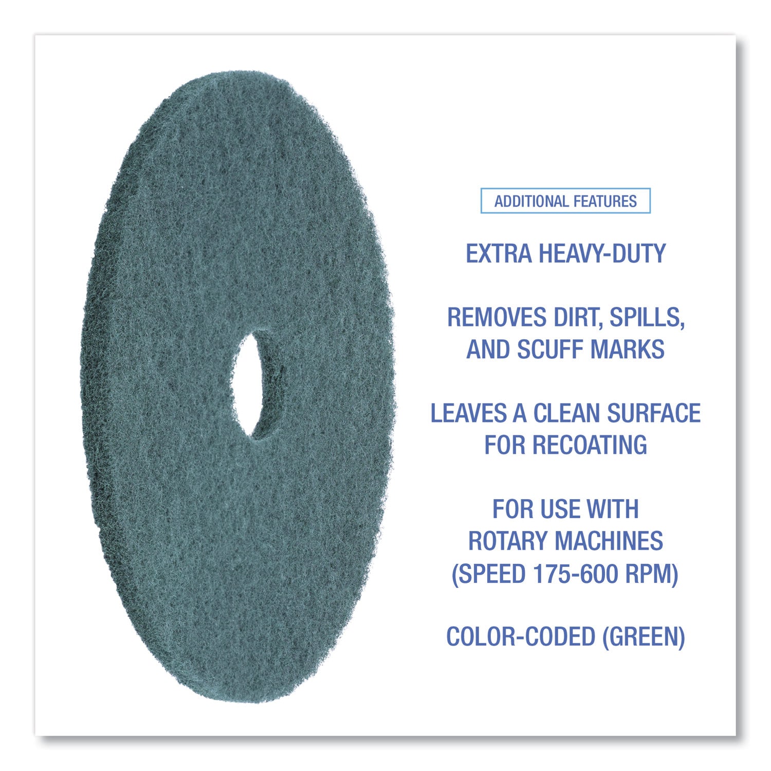 Boardwalk Heavy-Duty Scrubbing Floor Pads, 18" Diameter, Green, 5/Carton (4018GRE)