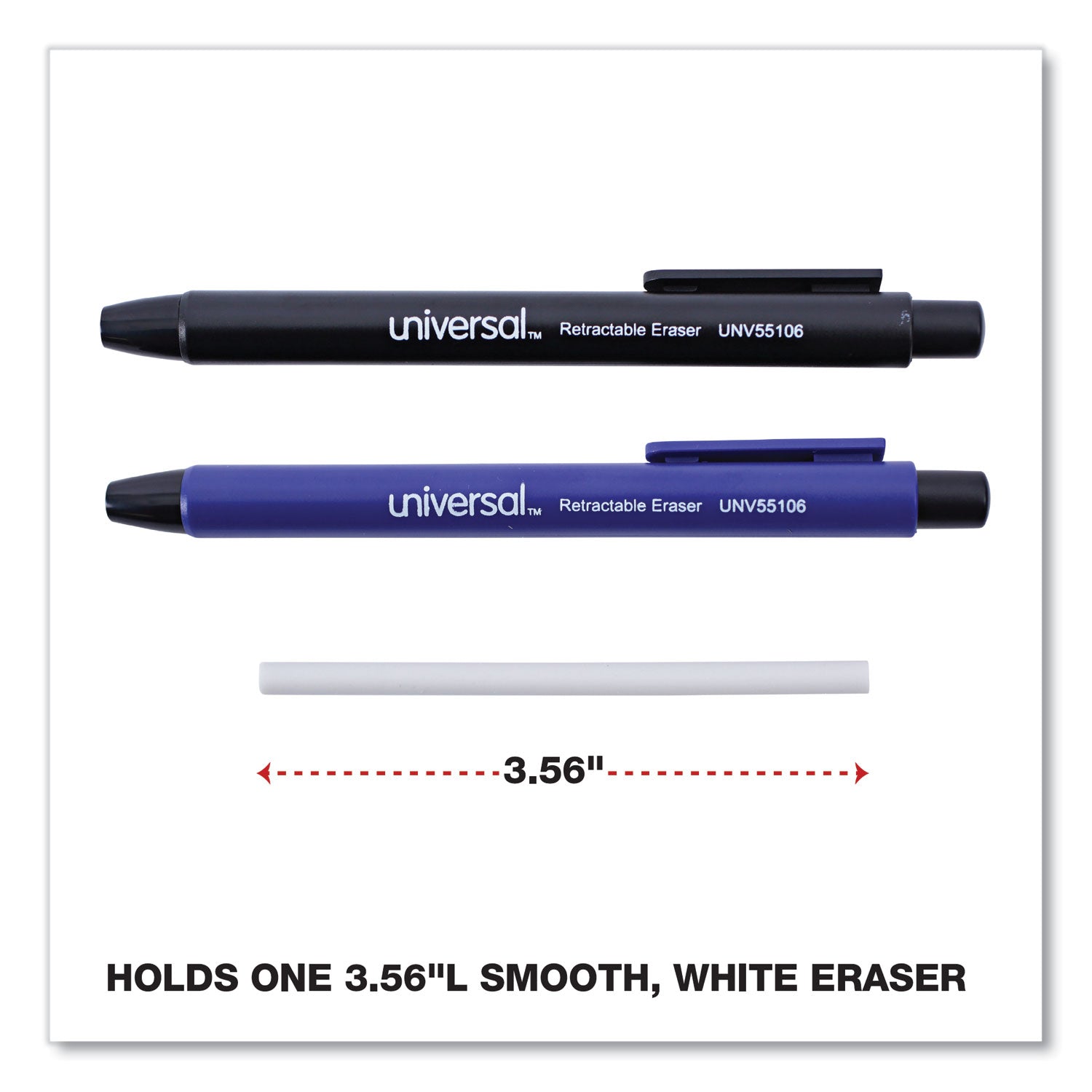 Universal Pen-Style Retractable Eraser, For Pencil Marks, White Eraser, Assorted Barrel Colors, 6/Pack (55106)