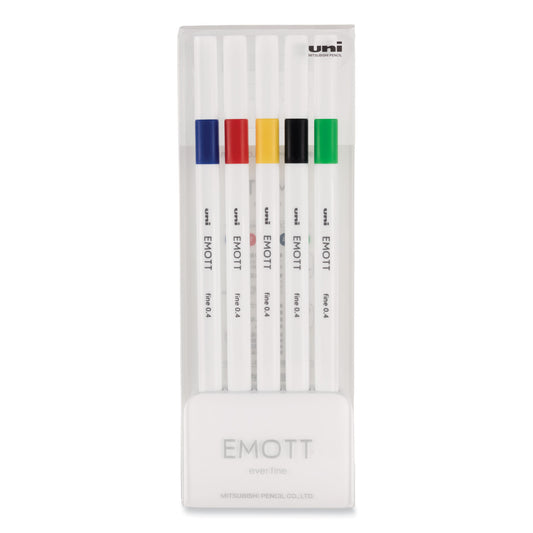 uni-ball EMOTT Porous Point Pen, Stick, Fine 0.4 mm, Assorted Ink Colors, White Barrel, 5/Pack (24828)