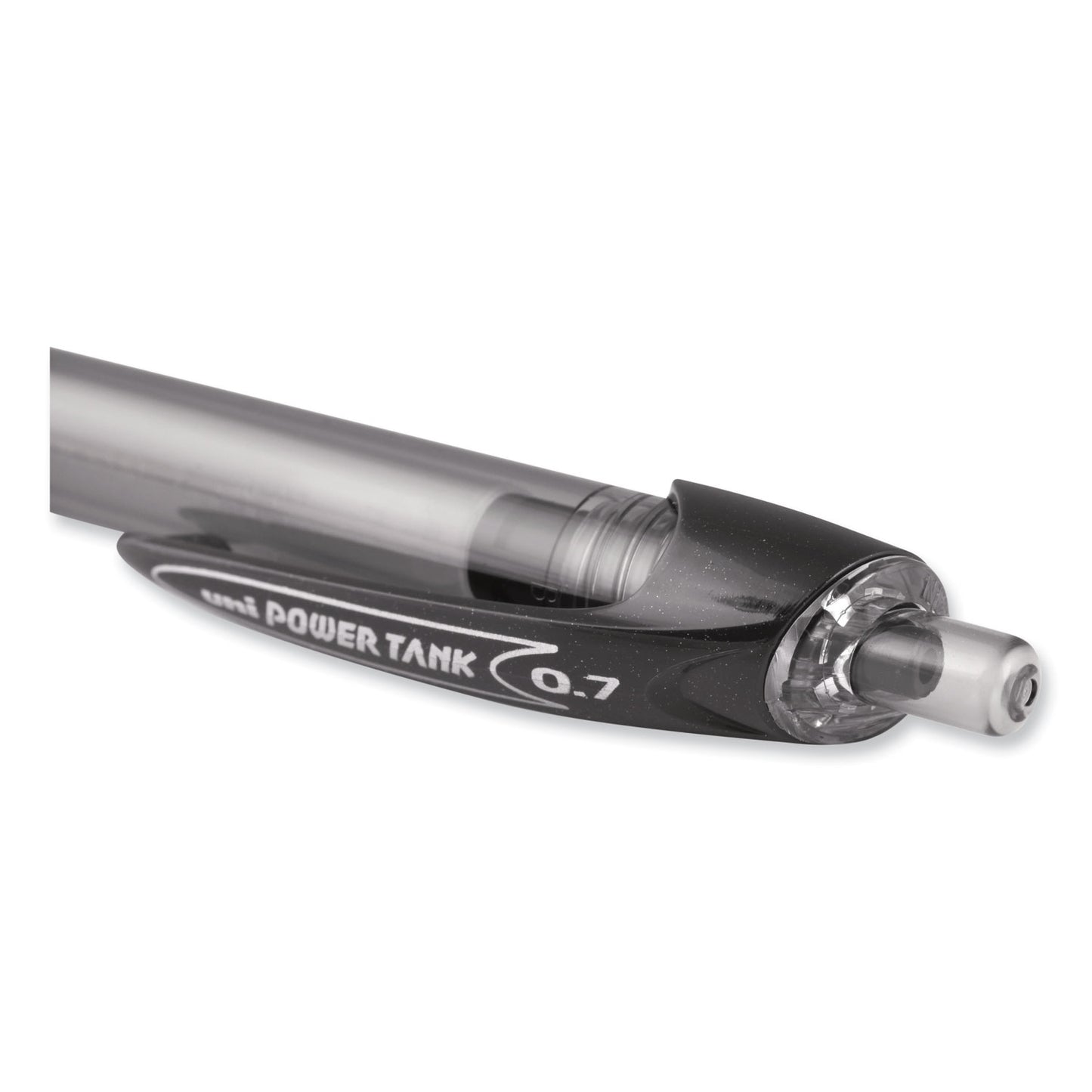 uni-ball Power Tank RT Ballpoint Pen, Retractable, Bold 1 mm, Black Ink, Smoke/Black Barrel, Dozen (42070)