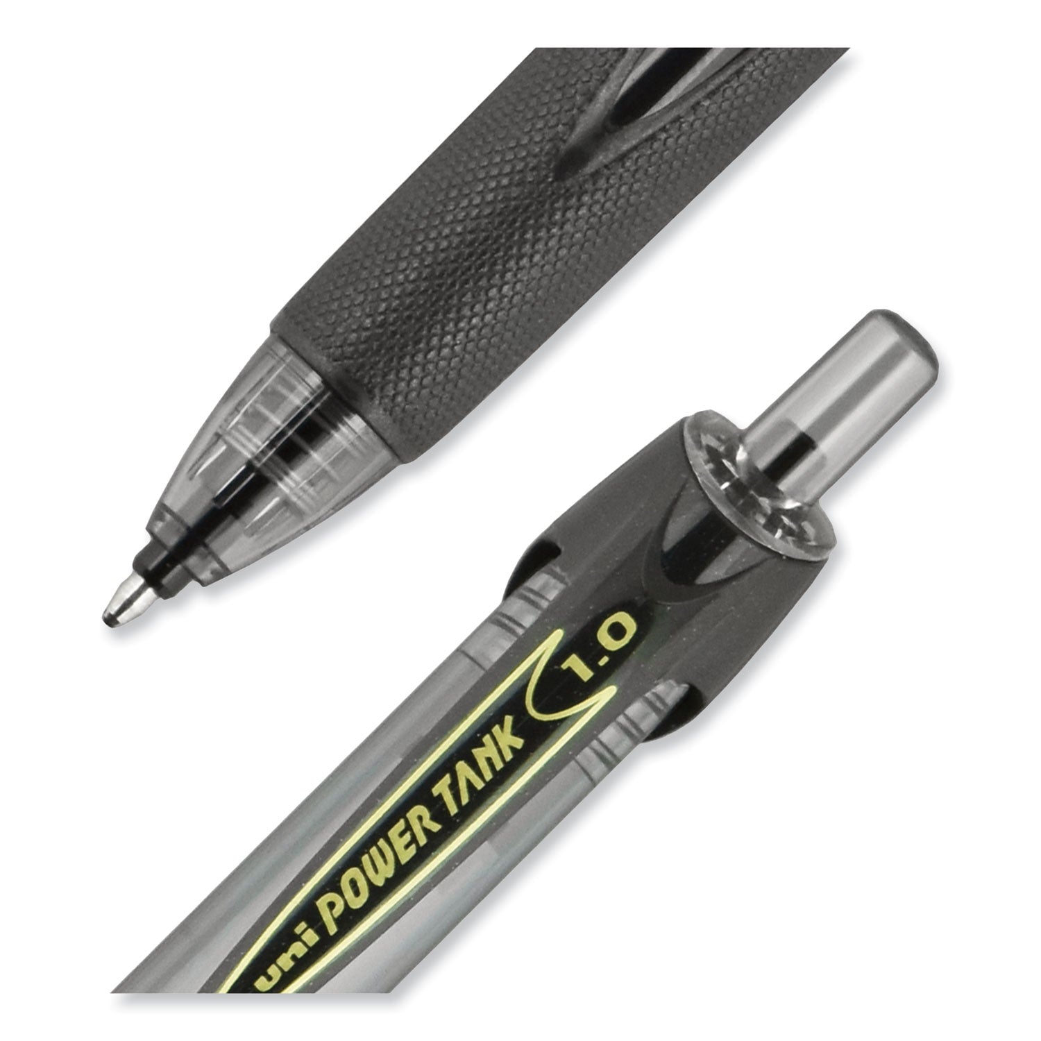 uni-ball Power Tank RT Ballpoint Pen, Retractable, Bold 1 mm, Black Ink, Smoke/Black Barrel, Dozen (42070)