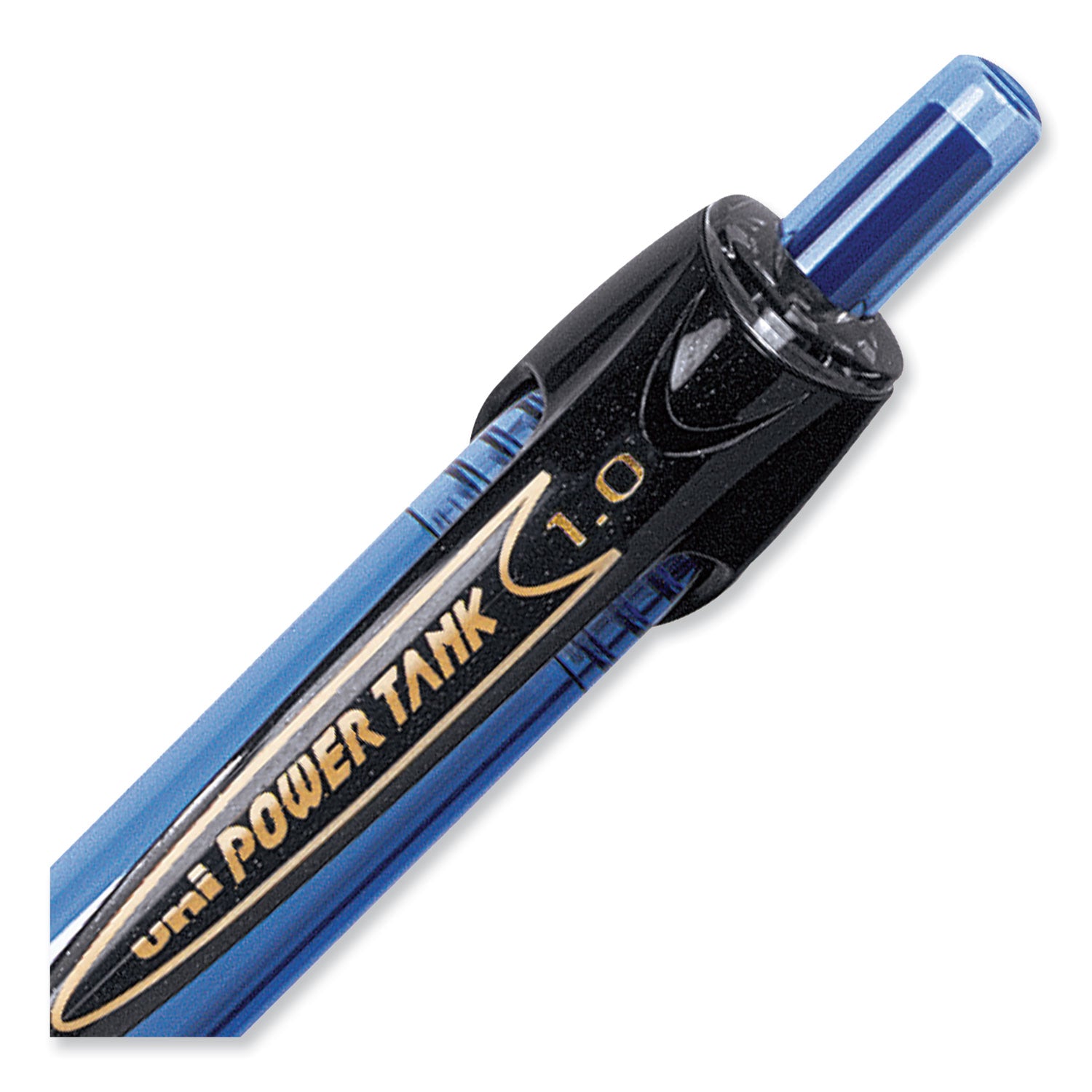 uni-ball Power Tank RT Ballpoint Pen, Retractable, Bold 1 mm, Blue Ink, Translucent Blue/Black Barrel, Dozen (42071)