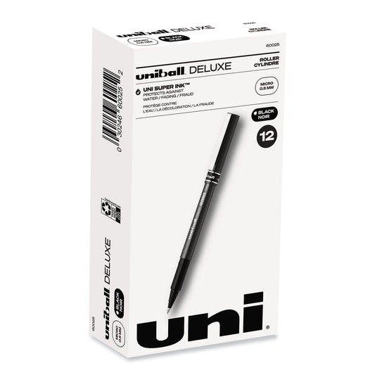 uni-ball Deluxe Roller Ball Pen, Stick, Extra-Fine 0.5 mm, Black Ink, Metallic Gray/Black Barrel, Dozen (60025)