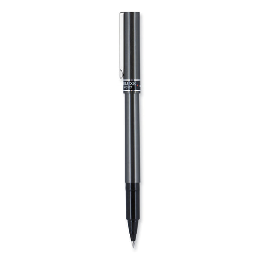 uni-ball Deluxe Roller Ball Pen, Stick, Extra-Fine 0.5 mm, Black Ink, Metallic Gray/Black Barrel, Dozen (60025)