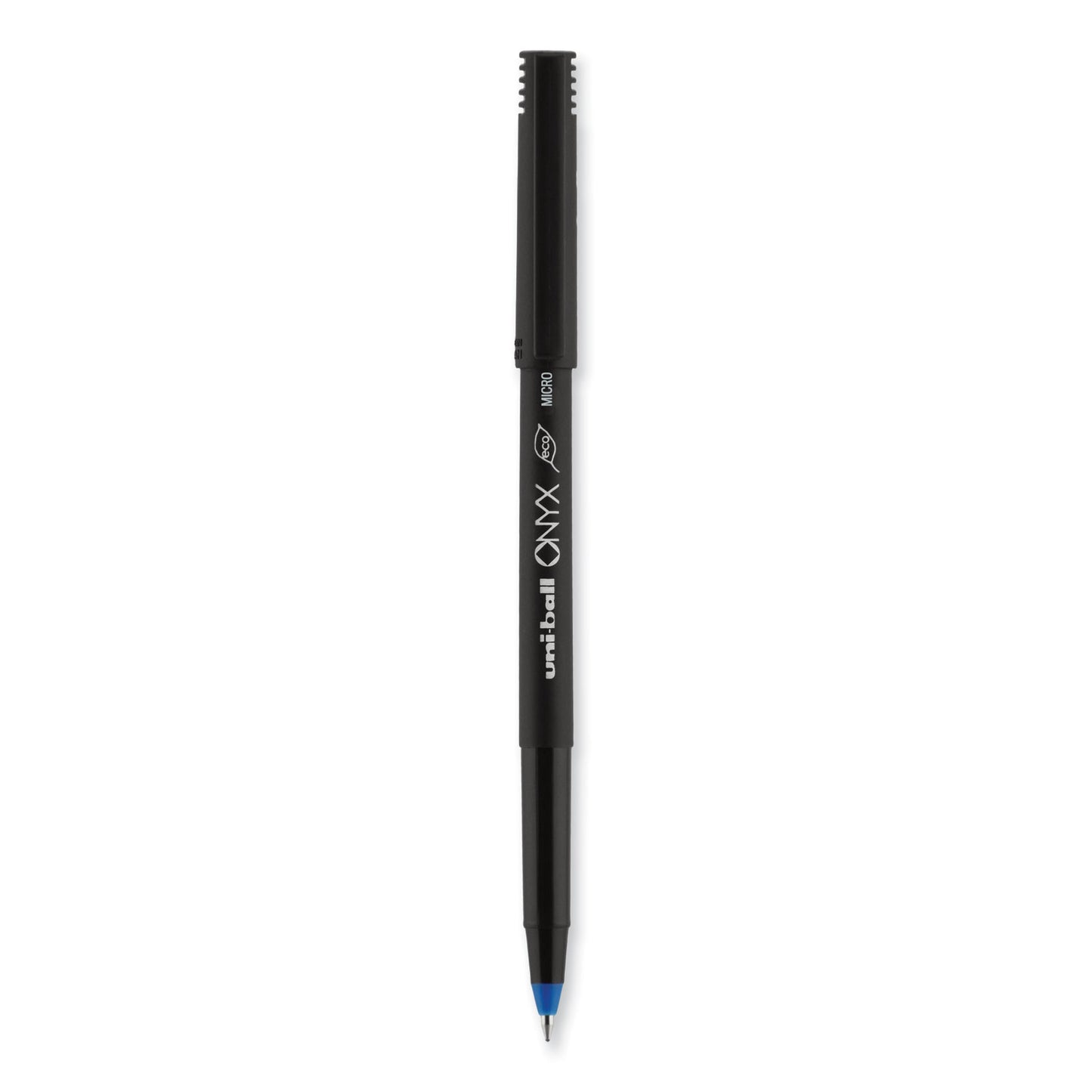 uni-ball ONYX Roller Ball Pen, Stick, Extra-Fine 0.5 mm, Blue Ink, Black/Blue Barrel, Dozen (60041)