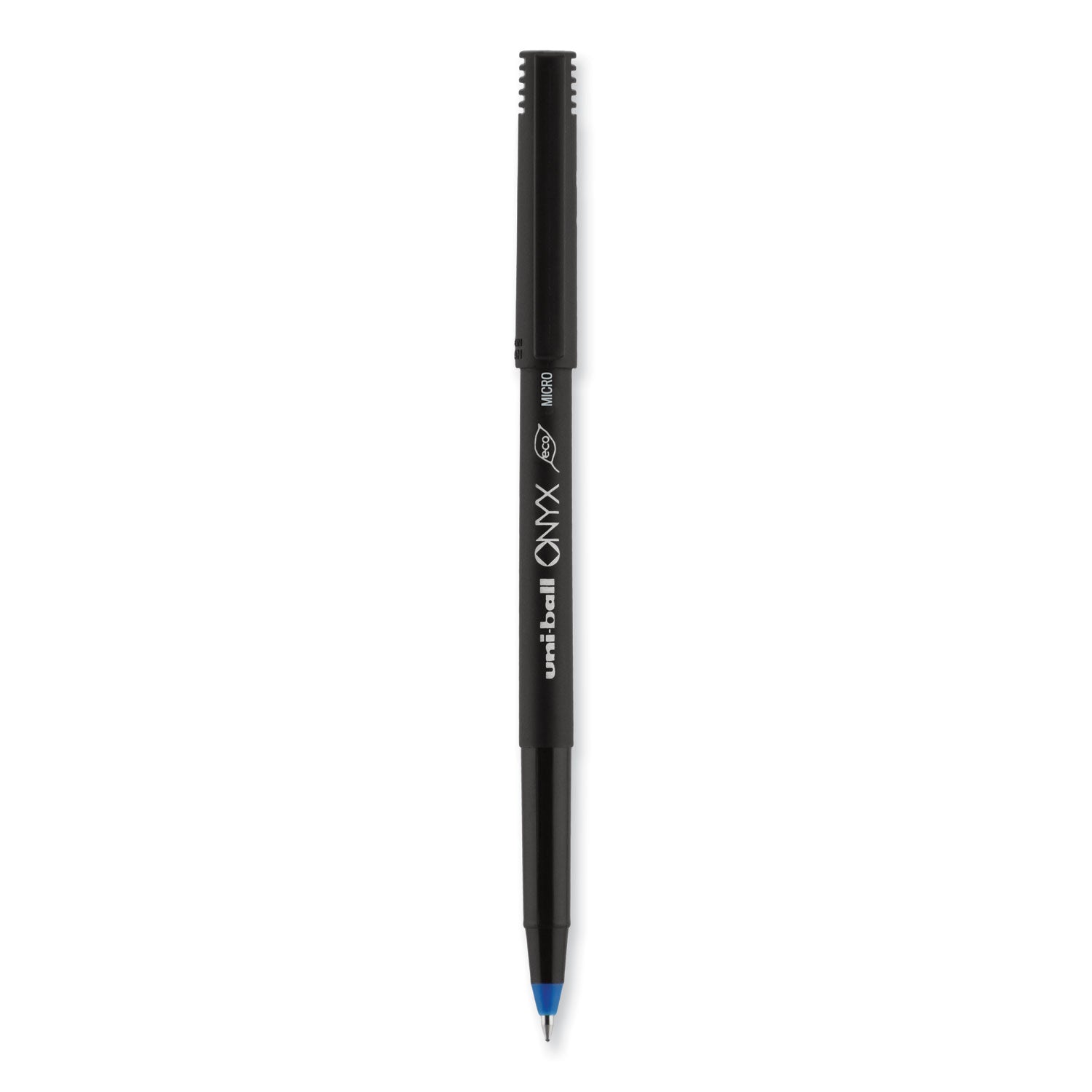 uni-ball ONYX Roller Ball Pen, Stick, Extra-Fine 0.5 mm, Blue Ink, Black/Blue Barrel, Dozen (60041)