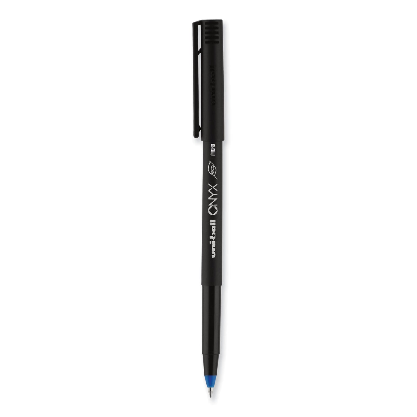 uni-ball ONYX Roller Ball Pen, Stick, Extra-Fine 0.5 mm, Blue Ink, Black/Blue Barrel, Dozen (60041)