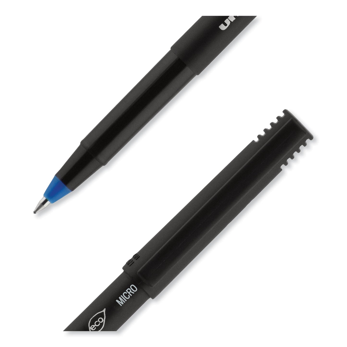 uni-ball ONYX Roller Ball Pen, Stick, Extra-Fine 0.5 mm, Blue Ink, Black/Blue Barrel, Dozen (60041)