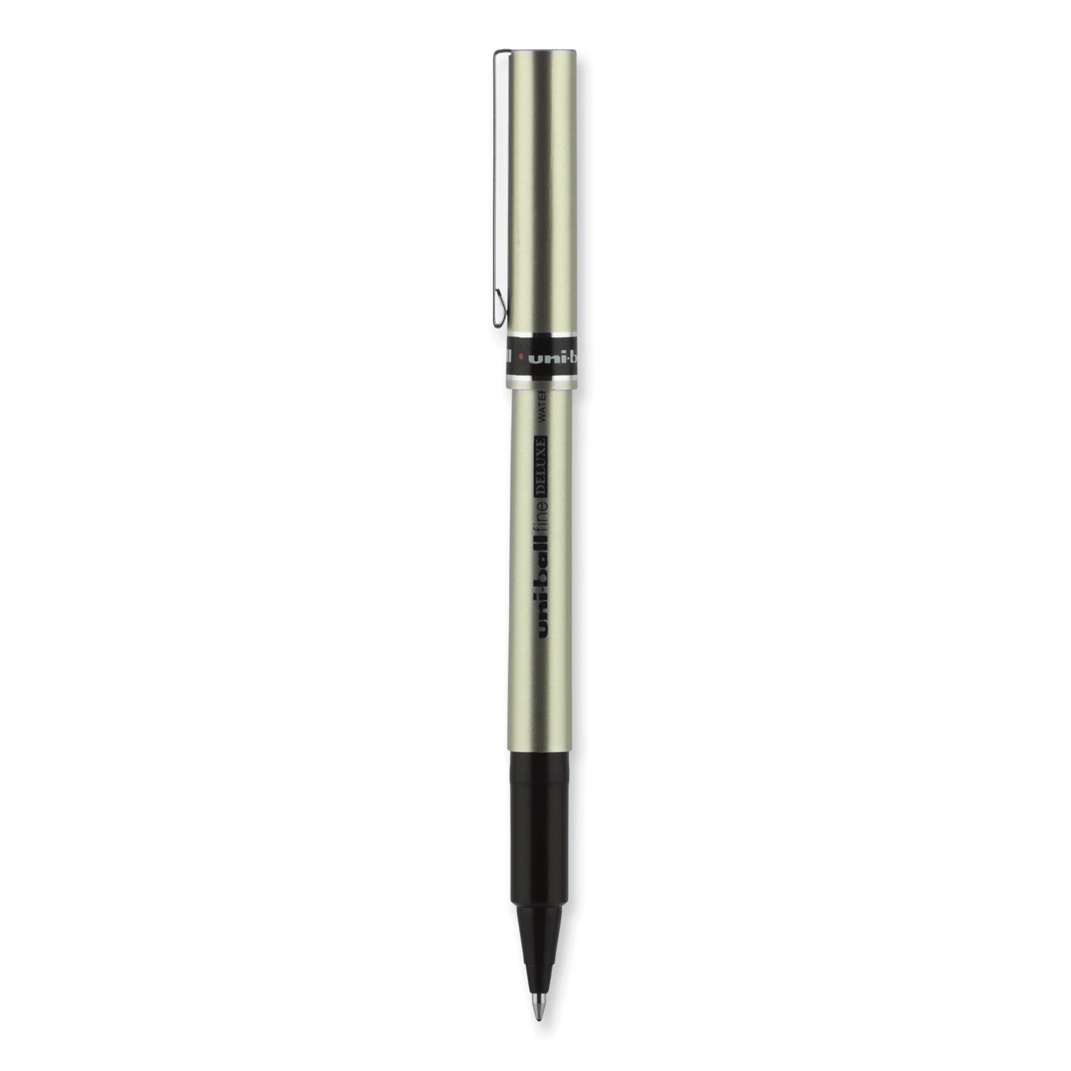 uni-ball Deluxe Roller Ball Pen, Stick, Fine 0.7 mm, Black Ink, Champagne/Black Barrel, Dozen (60052)