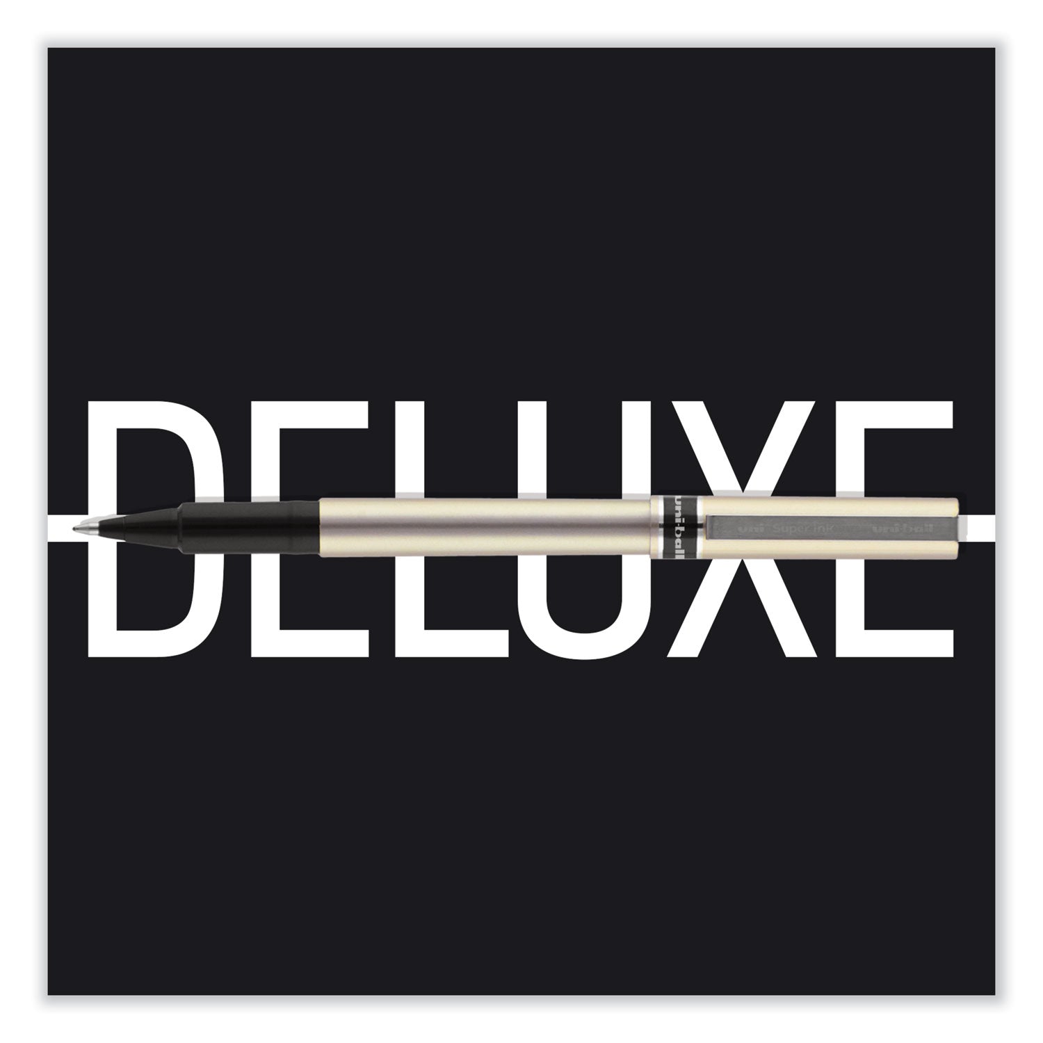 uni-ball Deluxe Roller Ball Pen, Stick, Fine 0.7 mm, Black Ink, Champagne/Black Barrel, Dozen (60052)