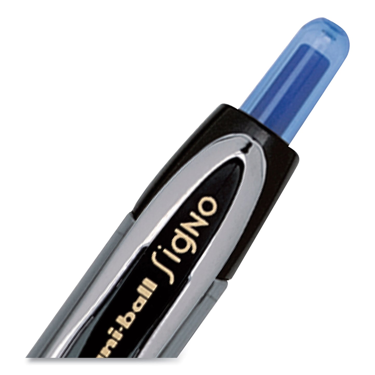 uni-ball Signo 207 Gel Pen, Retractable, Fine 0.5 mm, Blue Ink, Smoke/Black/Blue Barrel, Dozen (61256)