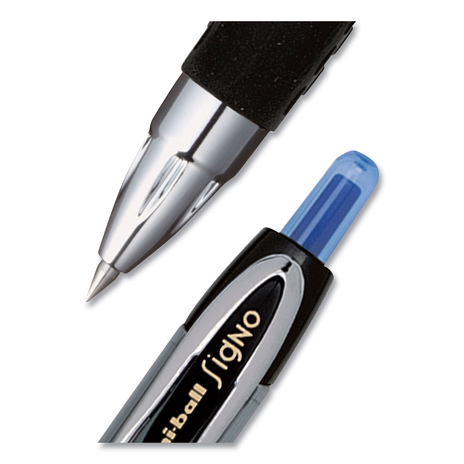 uni-ball Signo 207 Gel Pen, Retractable, Fine 0.5 mm, Blue Ink, Smoke/Black/Blue Barrel, Dozen (61256)